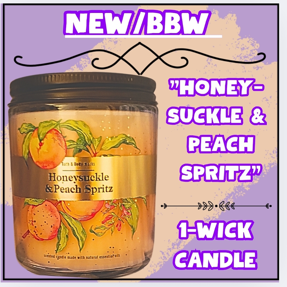 🔥"HONEYSUCKLE & PEACH SPRITZ/ 1 WICK CANDLE/NEW/BBW